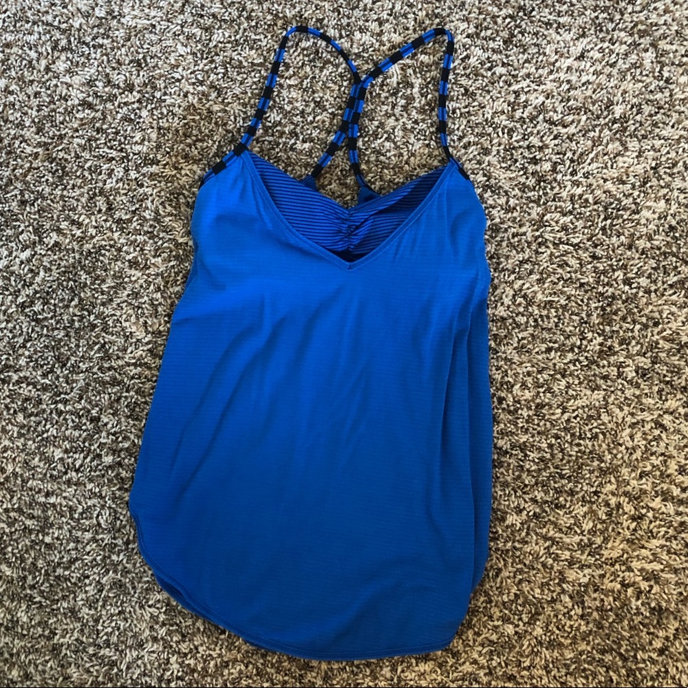 Blue and black lululemon tank with built in bra